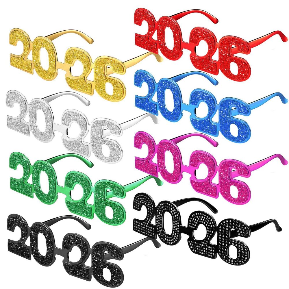 8933 16 Pcs 2026 New Years Eve Glasses Glitter Eyeglasses Party Favors
